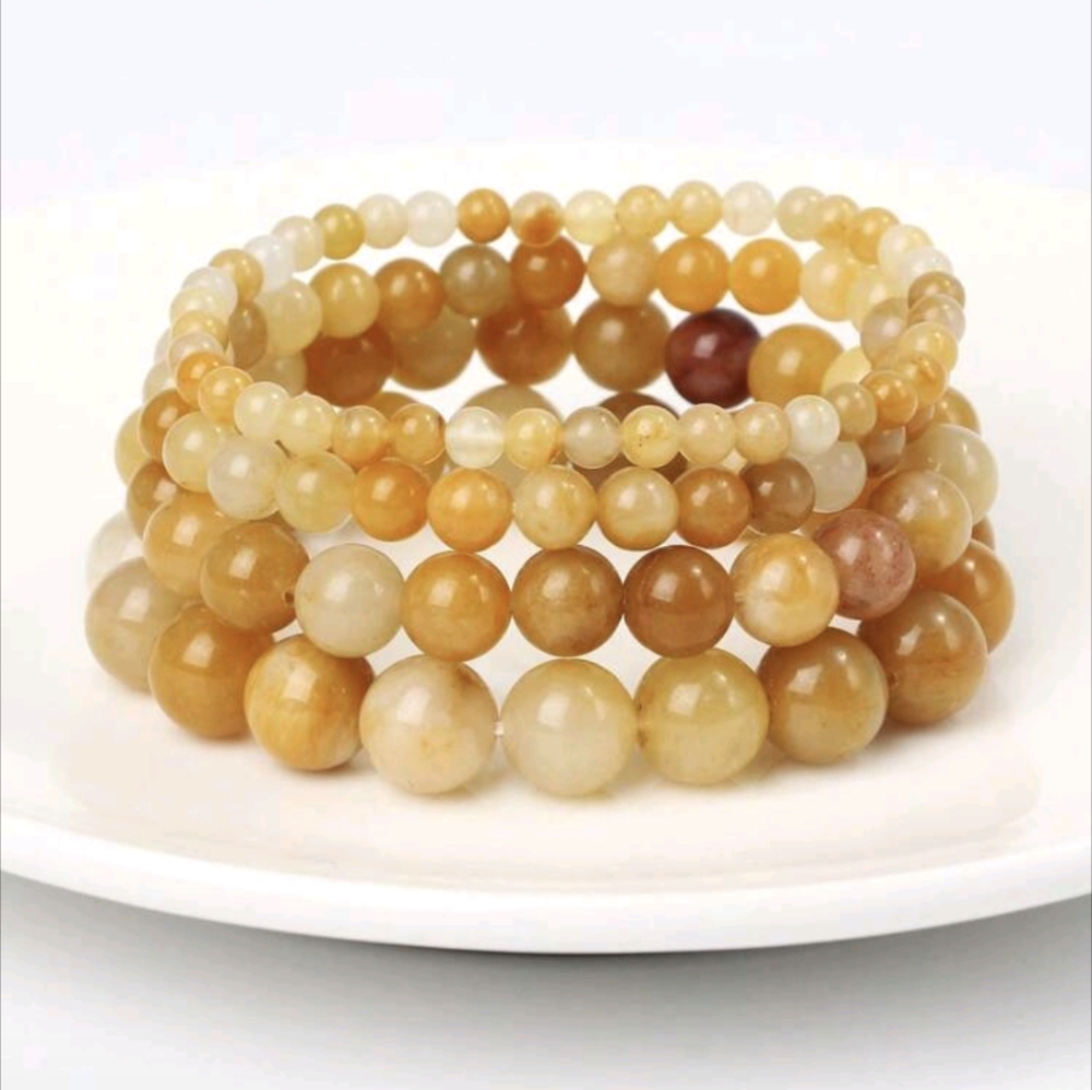 4 Jade Chakra Stone Bracelets Yellow Gold Boho Bracelet Set Gift for Mom - Picture 1 of 8